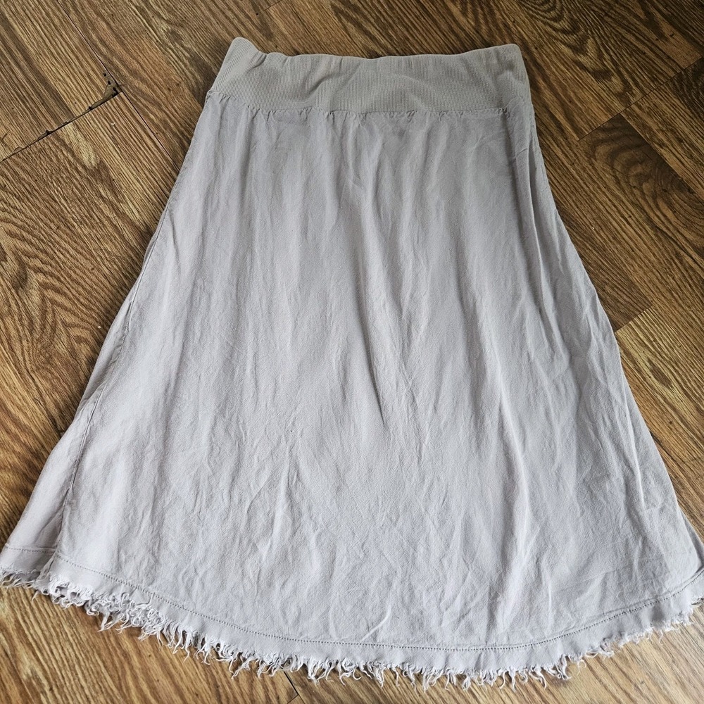 Eileen Fisher XS Purple Linen Elastic Waist A-Line Flowing Skirt Sz Frayed Hem‎ - Picture 5 of 8